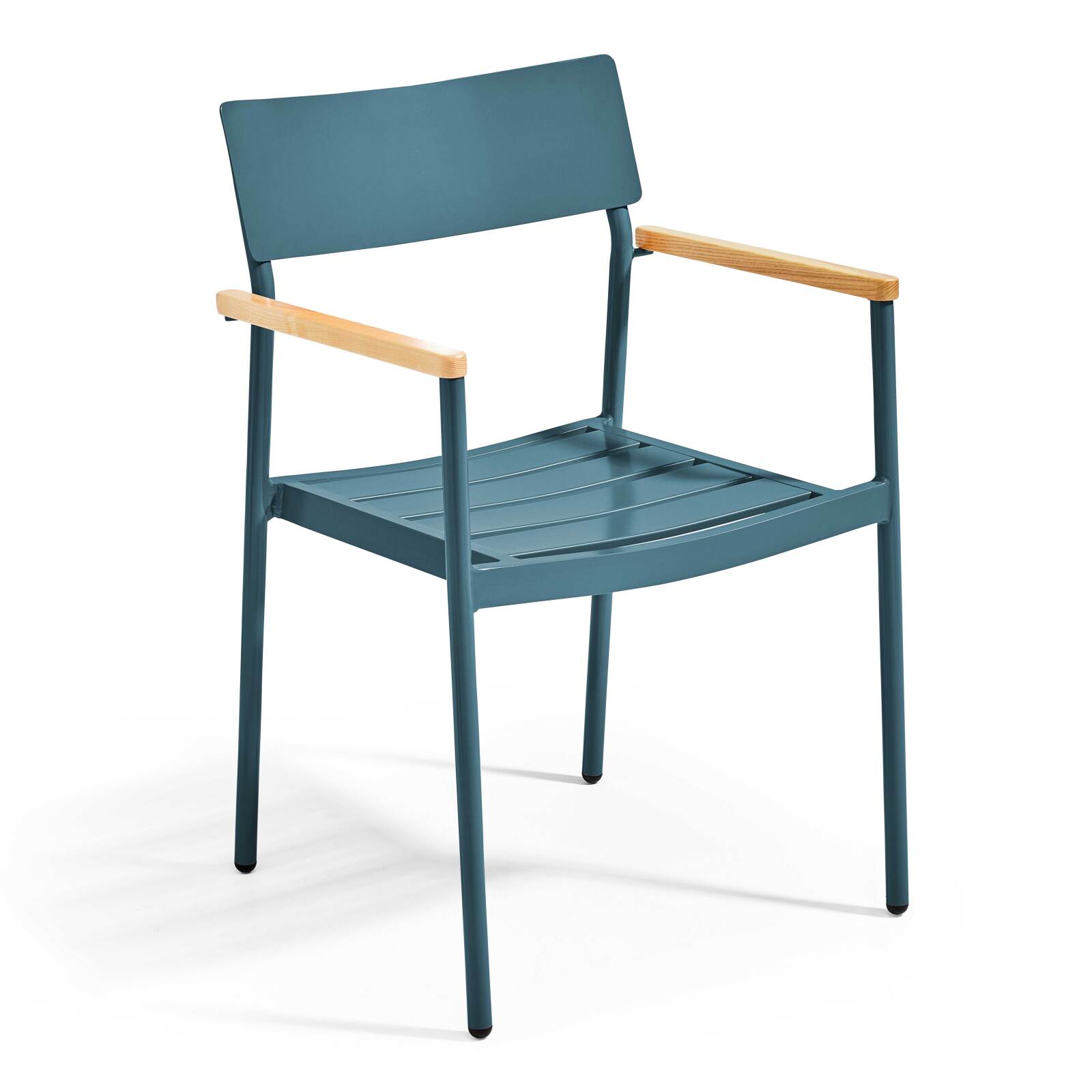 Mesa de jardín rectangular de 150 x 75 cm con 4 sillas con apoyabrazos de aluminio y madera