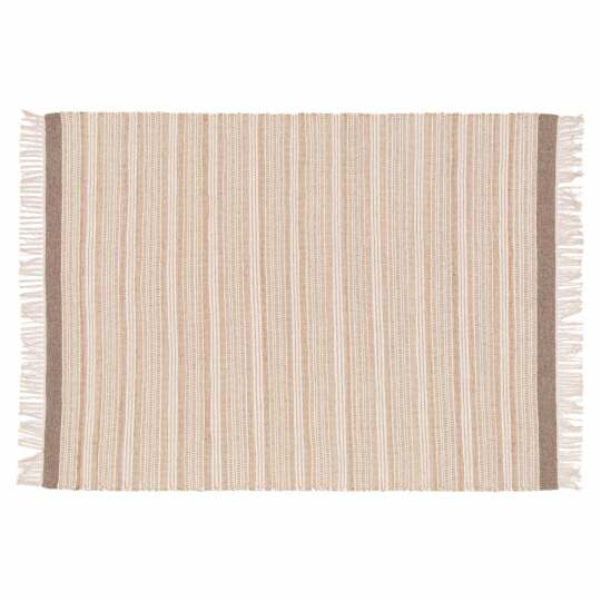 Alfombra rectangular a rayas de lana y yute tejido plano con pelo corto