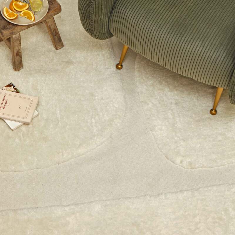 Alfombra rectangular de lana con diseño tejido a mano de pelo corto