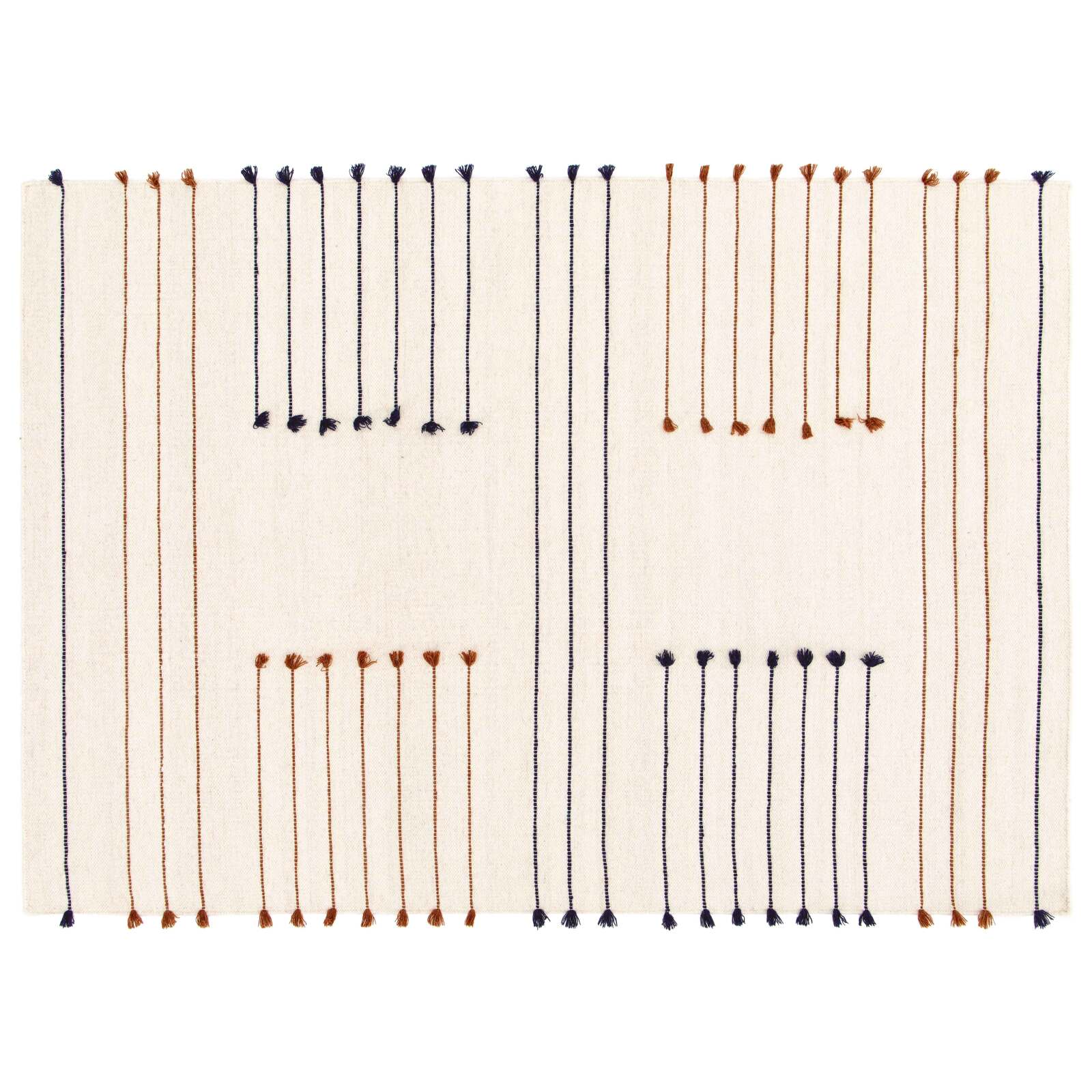 Alfombra rectangular de lana tejido a mano con borlas de pelo corto