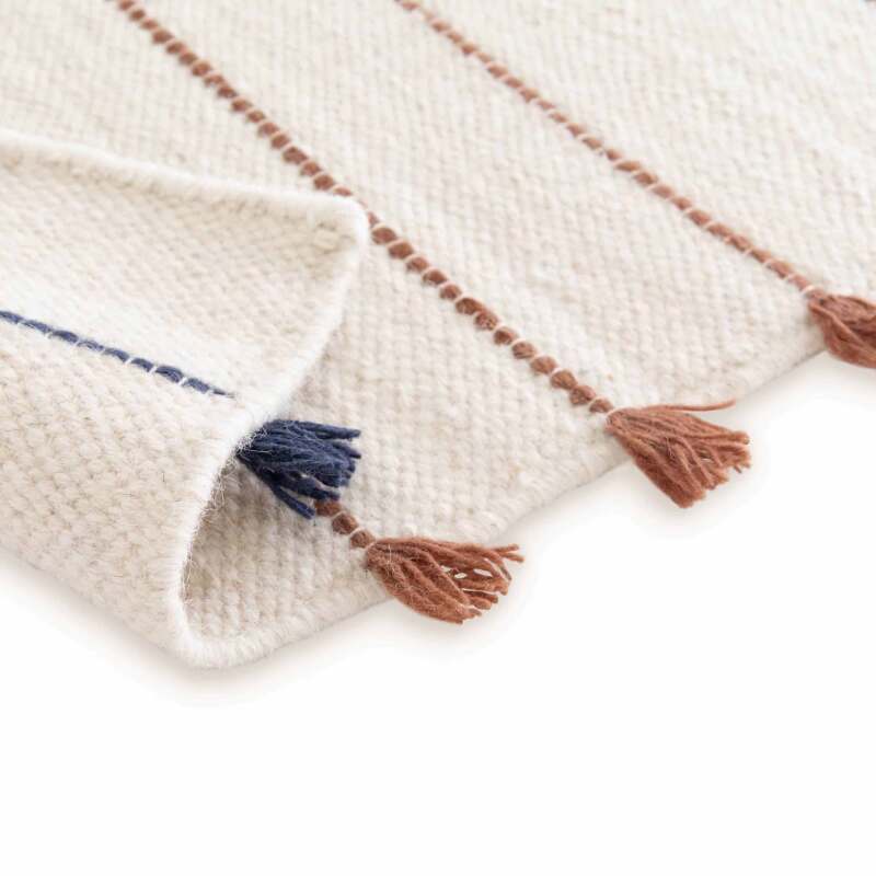 Alfombra rectangular de lana tejido a mano con borlas de pelo corto