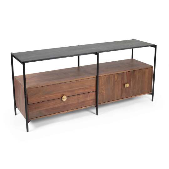 Mueble de TV de mármol con almacenamiento de acacia maciza de 152 cm