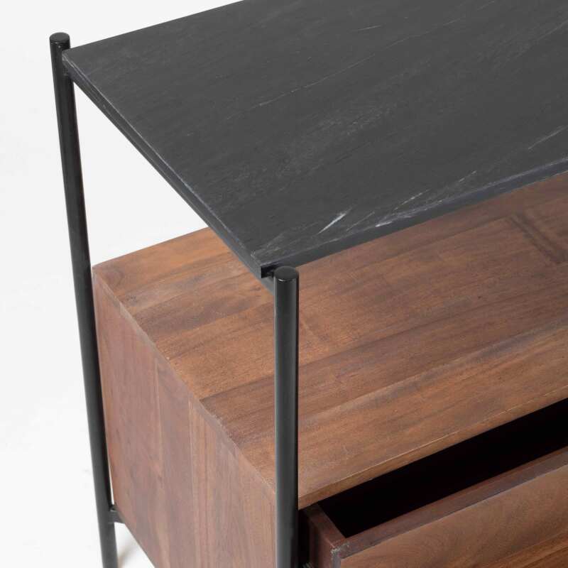 Mueble de TV de mármol con almacenamiento de acacia maciza de 152 cm