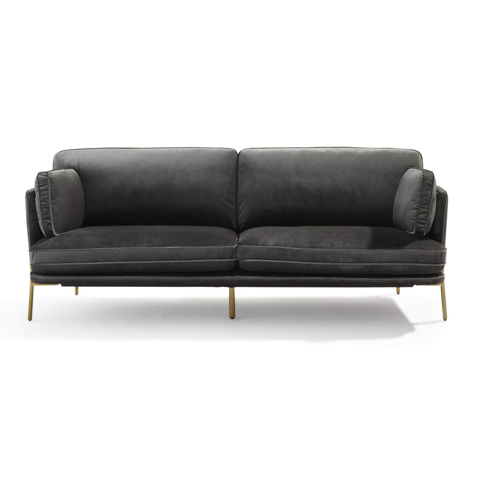 Sofá de terciopelo y madera FSC® con patas de latón para 3 personas