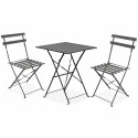 Mesa de jardín cuadrada de metal y 2 sillas plegables GRIS