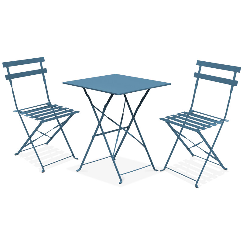 Mesa de jardín cuadrada de metal 60 x 60 cm y 2 sillas plegables PACIFIC