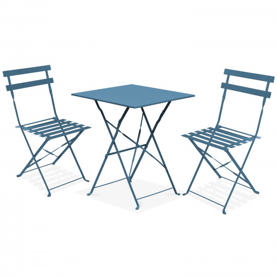 Mesa de jardín cuadrada de metal 60 x 60 cm y 2 sillas plegables PACIFIC