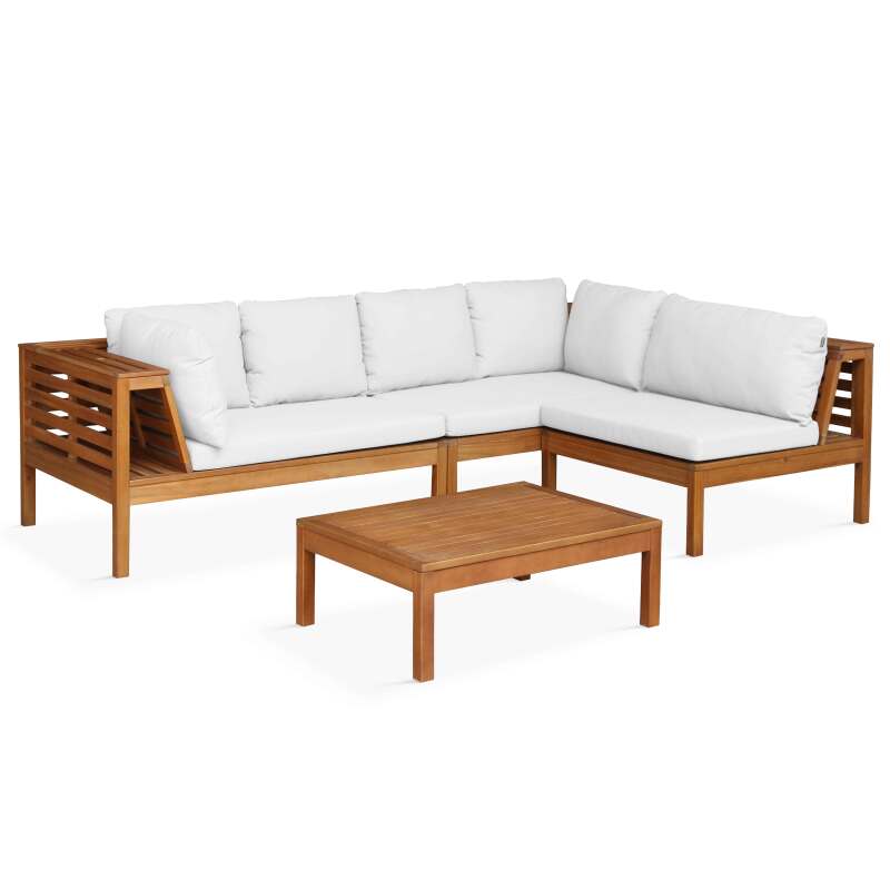 Mueble de jardín de esquina baja de 4 plazas con mesa de madera de eucalipto FSC®