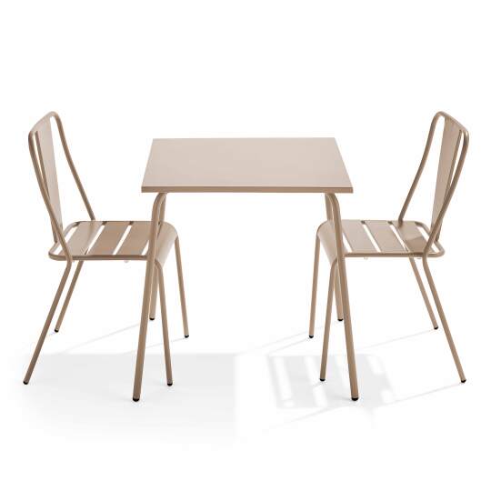 Mesa de jardín bistro cuadrada de metal 70x70 cm y 2 sillas | Oviala