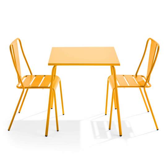Mesa de jardín bistro cuadrada de metal 70x70 cm y 2 sillas | Oviala