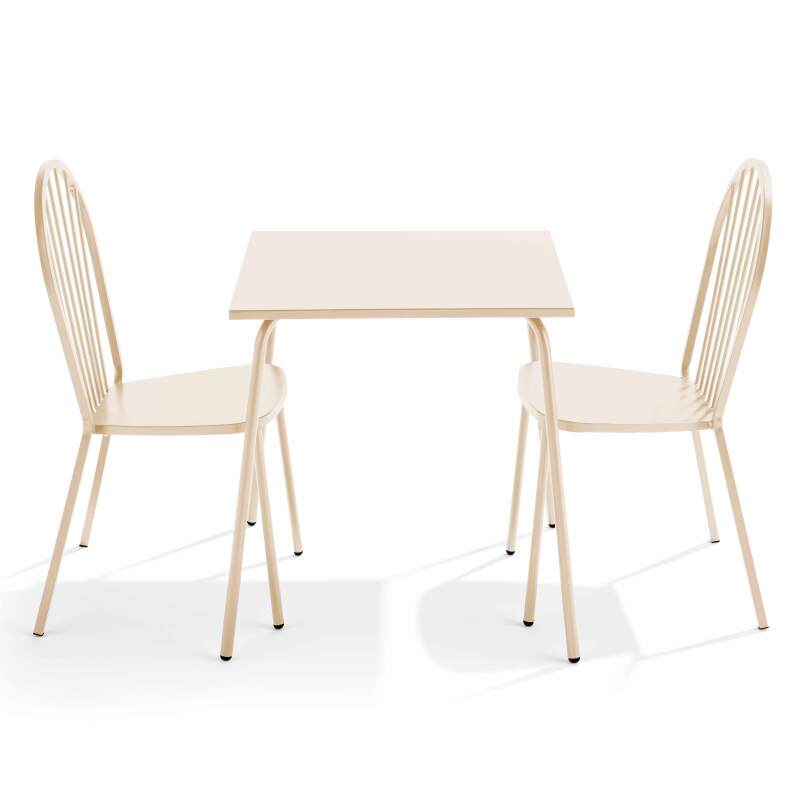 Mesa de jardín cuadrada de 70 x 70 cm y 2 sillas de metal