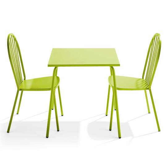 Mesa de jardín cuadrada de 70 x 70 cm y 2 sillas de metal