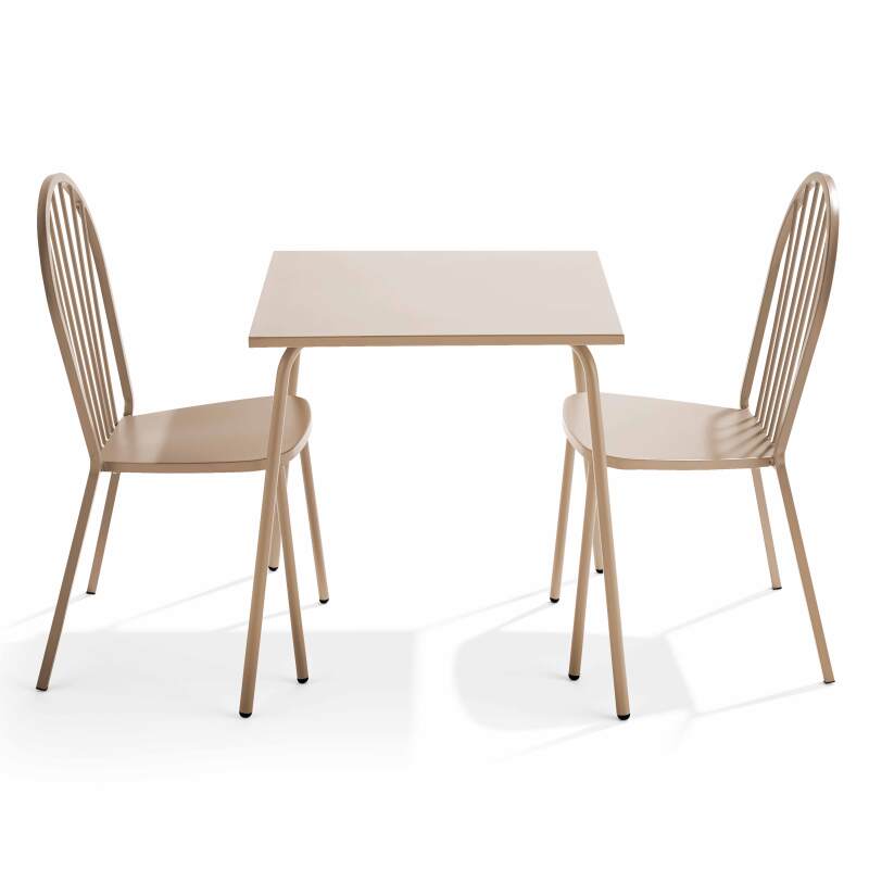 Mesa de jardín cuadrada de 70 x 70 cm y 2 sillas de metal