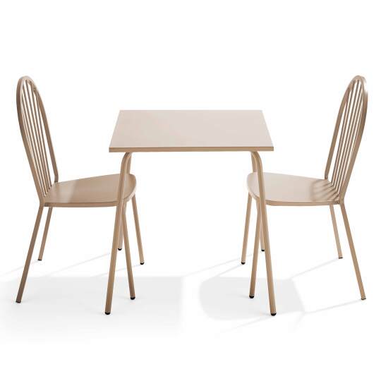 Mesa de jardín cuadrada de 70 x 70 cm y 2 sillas de metal | Oviala