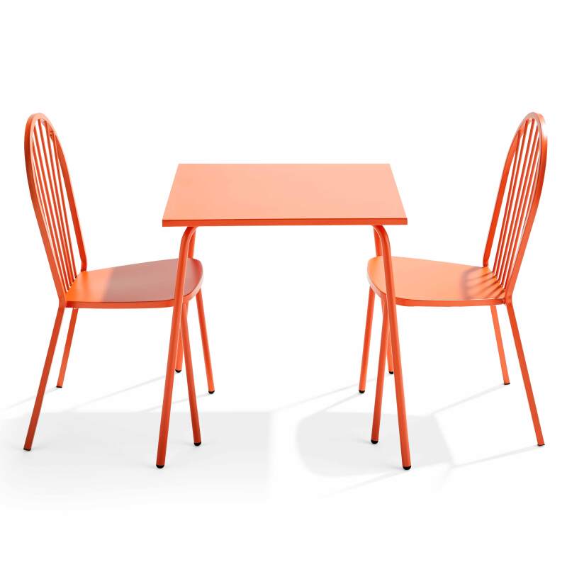 Mesa de jardín cuadrada de 70 x 70 cm y 2 sillas de metal