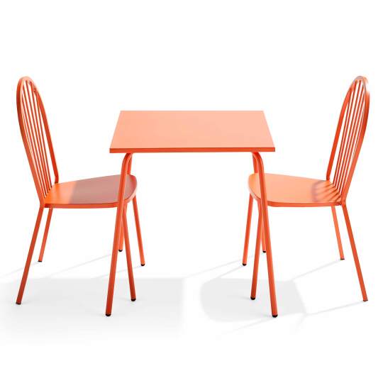 Mesa de jardín cuadrada de 70 x 70 cm y 2 sillas de metal