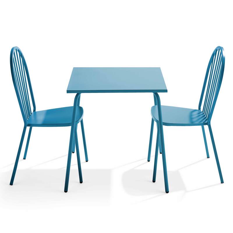 Mesa de jardín cuadrada de 70 x 70 cm y 2 sillas de metal
