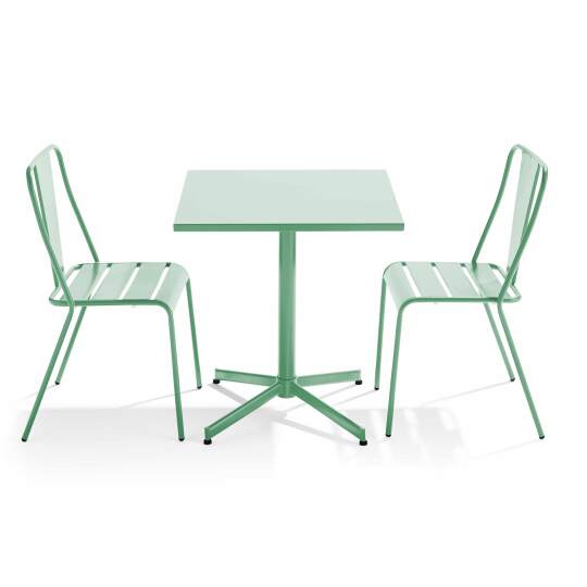 Mesa de jardín bistró cuadrada inclinable de 70 x 70 cm y 2 sillas de metal
