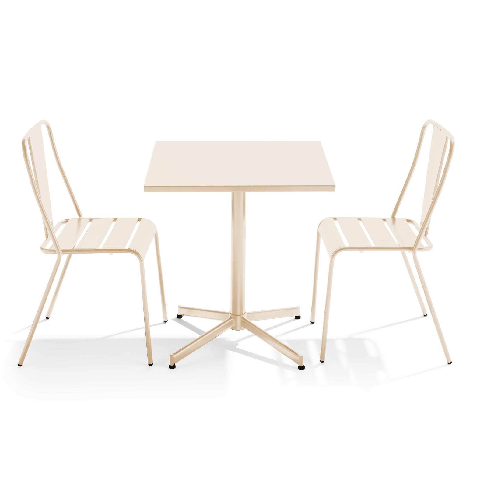 Mesa de jardín bistró cuadrada inclinable de 70 x 70 cm y 2 sillas de metal