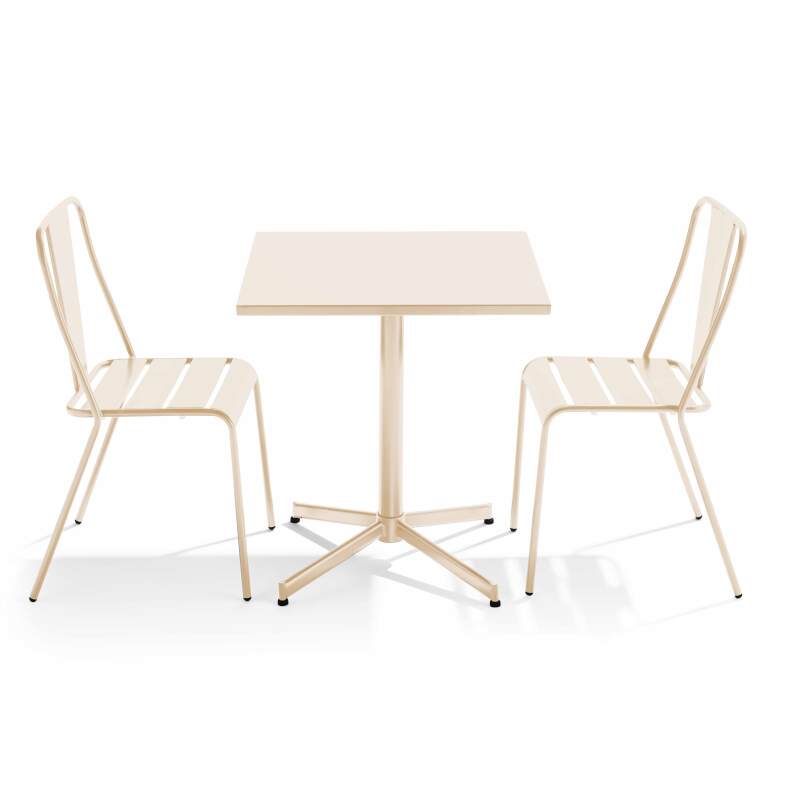 Mesa de jardín bistró cuadrada inclinable de 70 x 70 cm y 2 sillas de metal