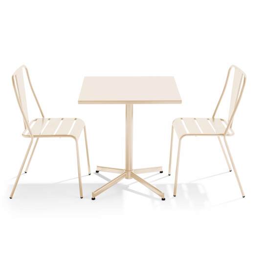 Mesa de jardín bistro cuadrada inclinable de metal 70x70 cm y 2 sillas | Oviala