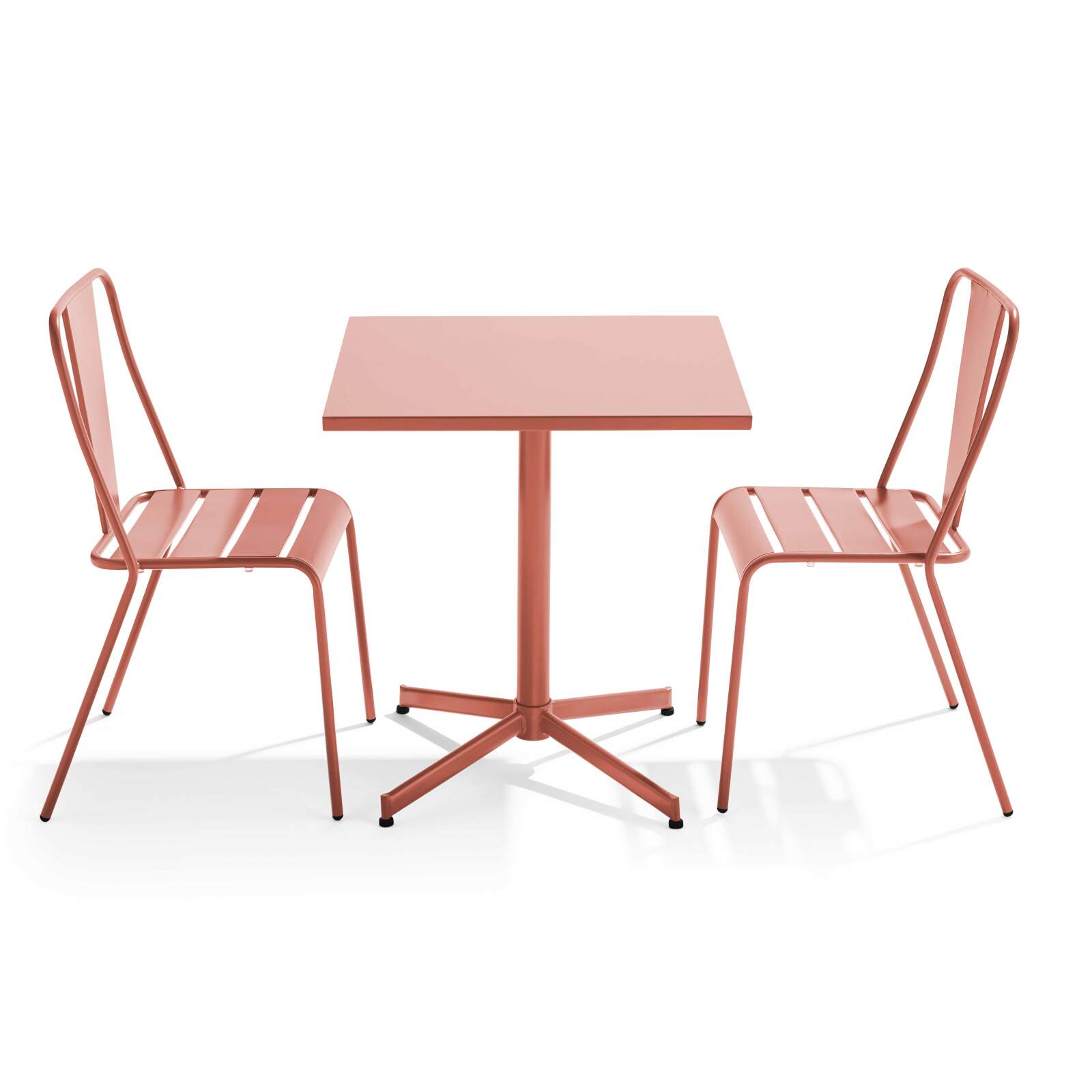 Mesa de jardín bistró cuadrada inclinable de 70 x 70 cm y 2 sillas de metal