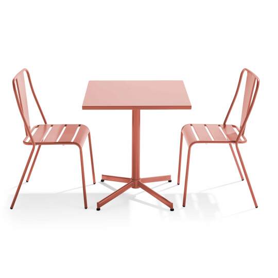 Mesa de jardín bistró cuadrada inclinable de 70 x 70 cm y 2 sillas de metal