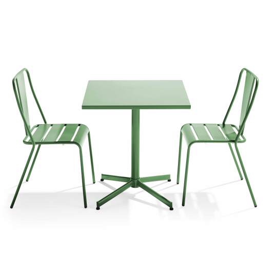 Mesa de jardín bistró cuadrada inclinable de 70 x 70 cm y 2 sillas de metal