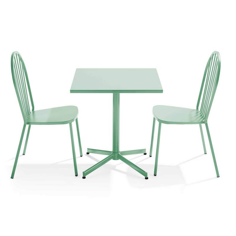 Mesa de jardín cuadrada inclinable de 70 x 70 cm y 2 sillas de bistró