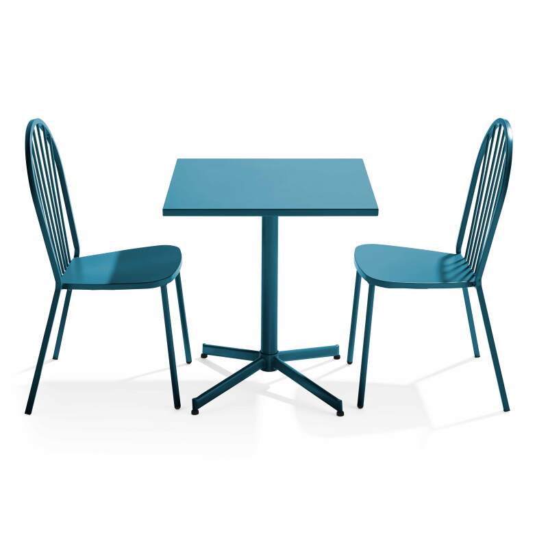 Mesa de jardín cuadrada inclinable de 70 x 70 cm y 2 sillas de bistró