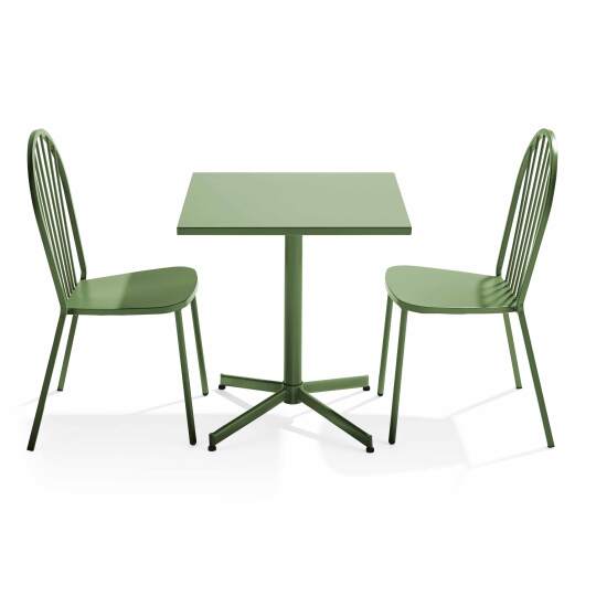 Mesa de jardín bistro cuadrada inclinable de metal 70x70 cm y 2 sillas | Oviala