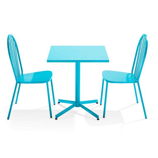 Mesa de jardín cuadrada inclinable de 70 x 70 cm y 2 sillas de bistró