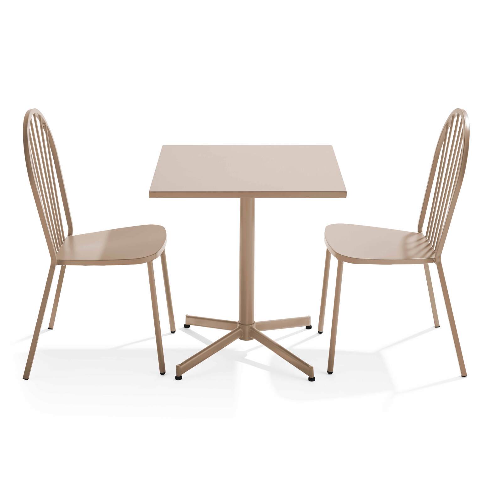 Mesa de jardín cuadrada inclinable de 70 x 70 cm y 2 sillas de bistró