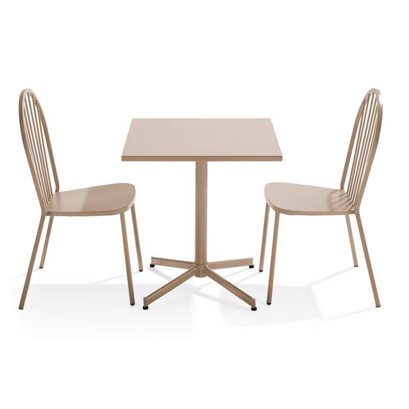 Mesa de jardín cuadrada inclinable de 70 x 70 cm y 2 sillas de bistró