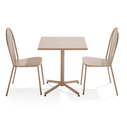 Mesa de jardín bistro cuadrada inclinable de metal 70x70 cm y 2 sillas | Oviala
