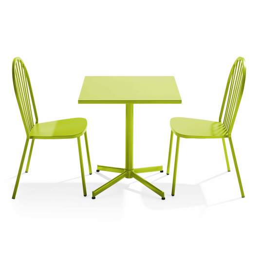 Mesa de jardín cuadrada inclinable de 70 x 70 cm y 2 sillas de bistró