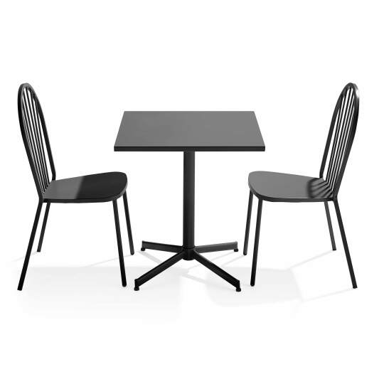 Mesa de jardín cuadrada inclinable de 70 x 70 cm y 2 sillas de bistró