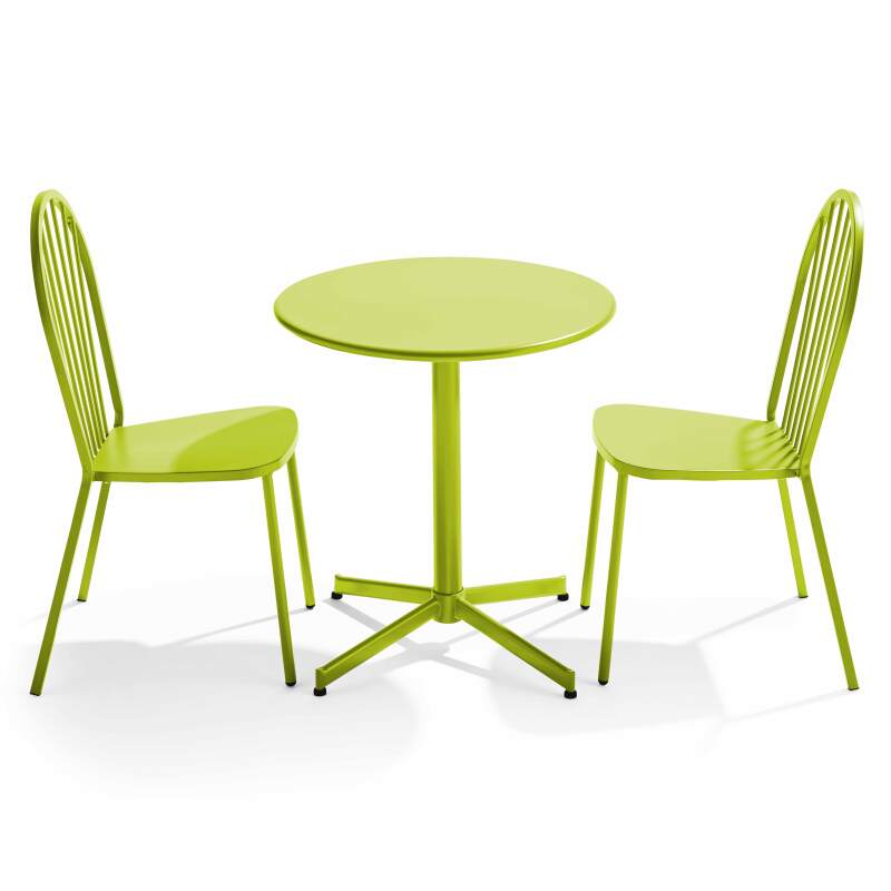 Mesa de jardín plegable de estilo bistró Ø70 x 72 cm y 2 sillas de metal