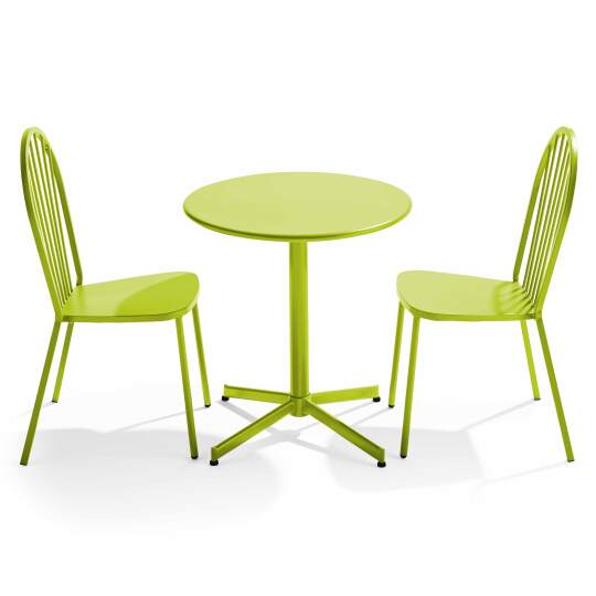 Mesa de jardín plegable de estilo bistró Ø70 x 72 cm y 2 sillas de metal
