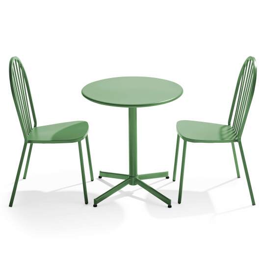 Mesa de jardín plegable de estilo bistró Ø70 x 72 cm y 2 sillas de metal