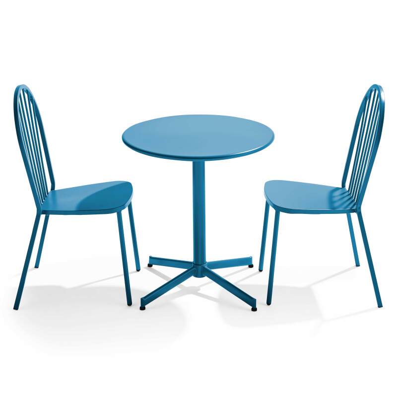Mesa de jardín plegable de estilo bistró Ø70 x 72 cm y 2 sillas de metal