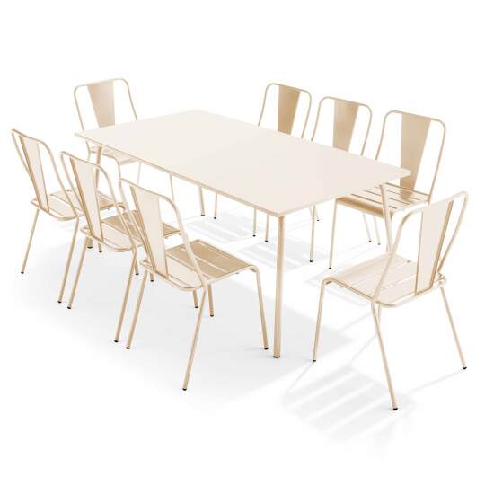 Mesa de jardín de metal 180x90 cm y 8 sillas | Oviala