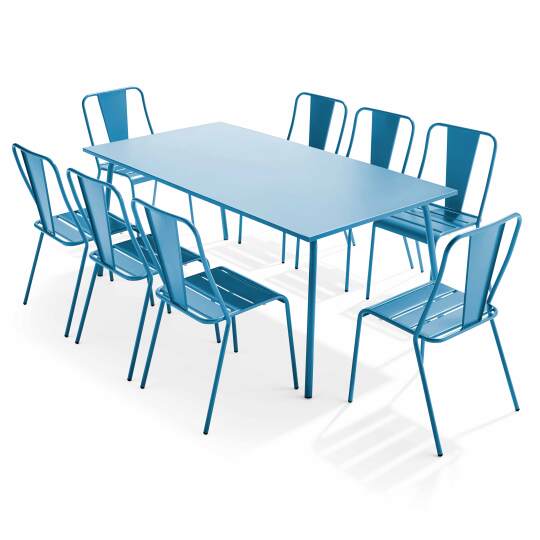 Mesa de jardín de metal 180x90 cm y 8 sillas | Oviala