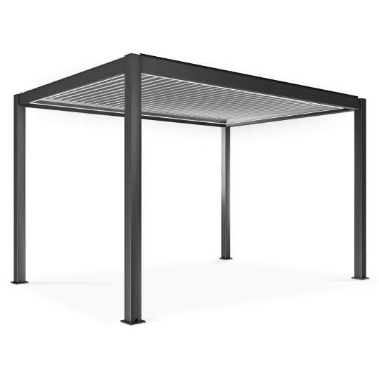 Pérgola bioclimática autoportante motorizada de aluminio de 3x4m con iluminación LED