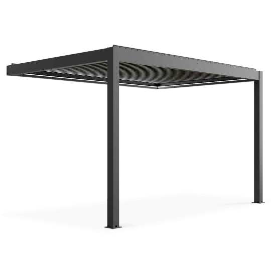 Pérgola bioclimática adosada motorizada de aluminio de 3x4m con iluminación LED