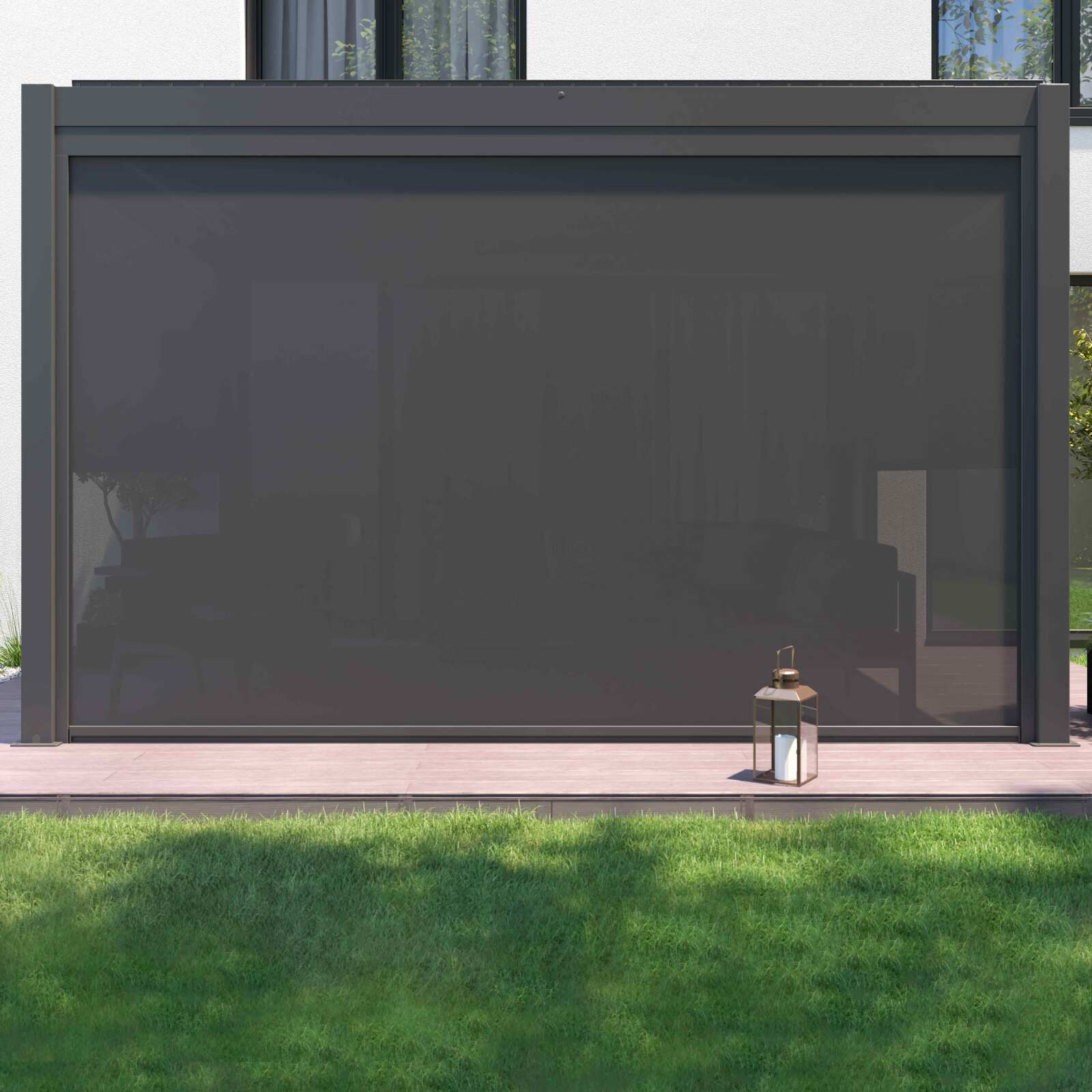 Pérgola adosada motorizada/iluminada de aluminio de 3x4m con 1, 2 o 3 toldos