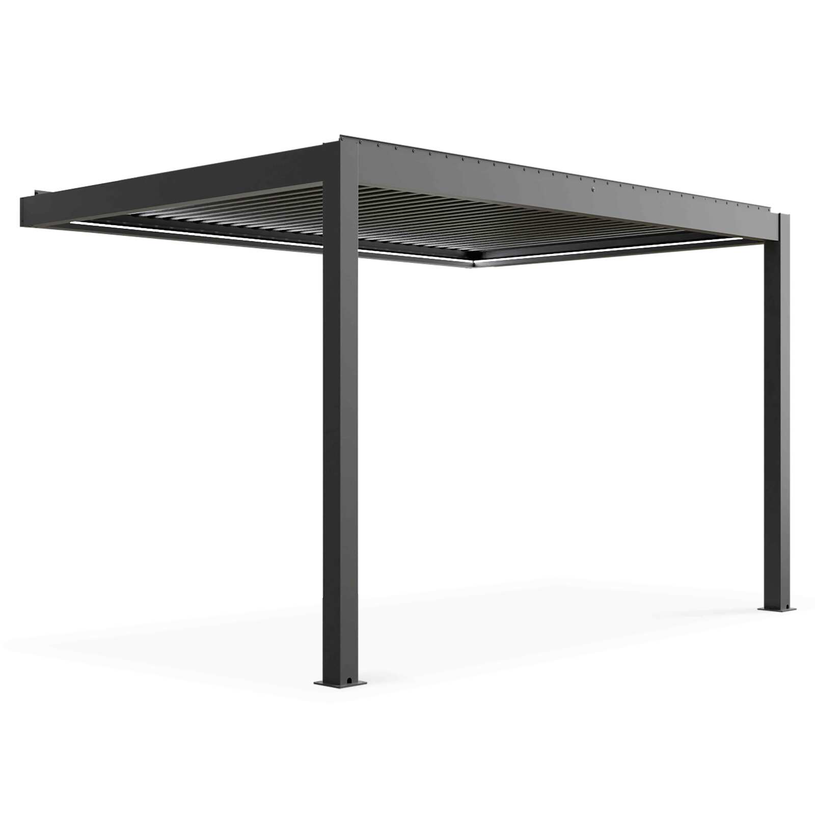 Pérgola adosada motorizada/iluminada de aluminio de 3x4m con 1, 2 o 3 toldos