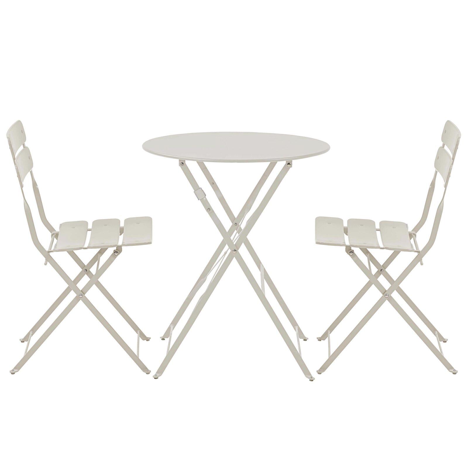 Mesa de jardín plegable redonda ⌀60 x 72 cm y 2 sillas plegables de metal.