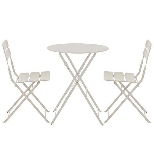Mesa de jardín plegable redonda ⌀60 x 72 cm y 2 sillas plegables de metal.