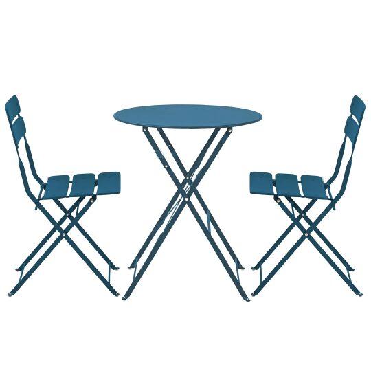 Mesa de jardín bistro redonda inclinable de metal Ø60 cm y 2 sillas plegables | Oviala